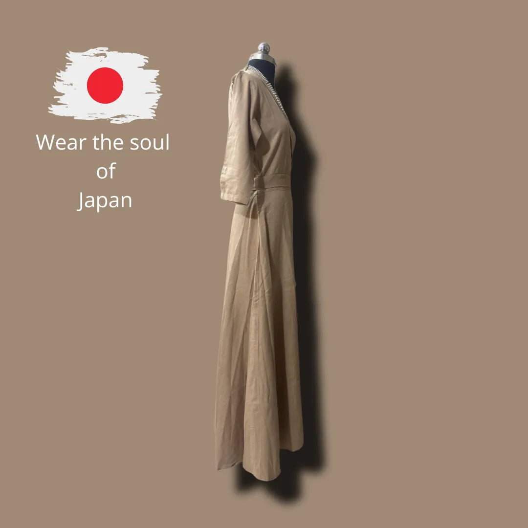 Sakura Breeze Beige Japanese Wrap Dress